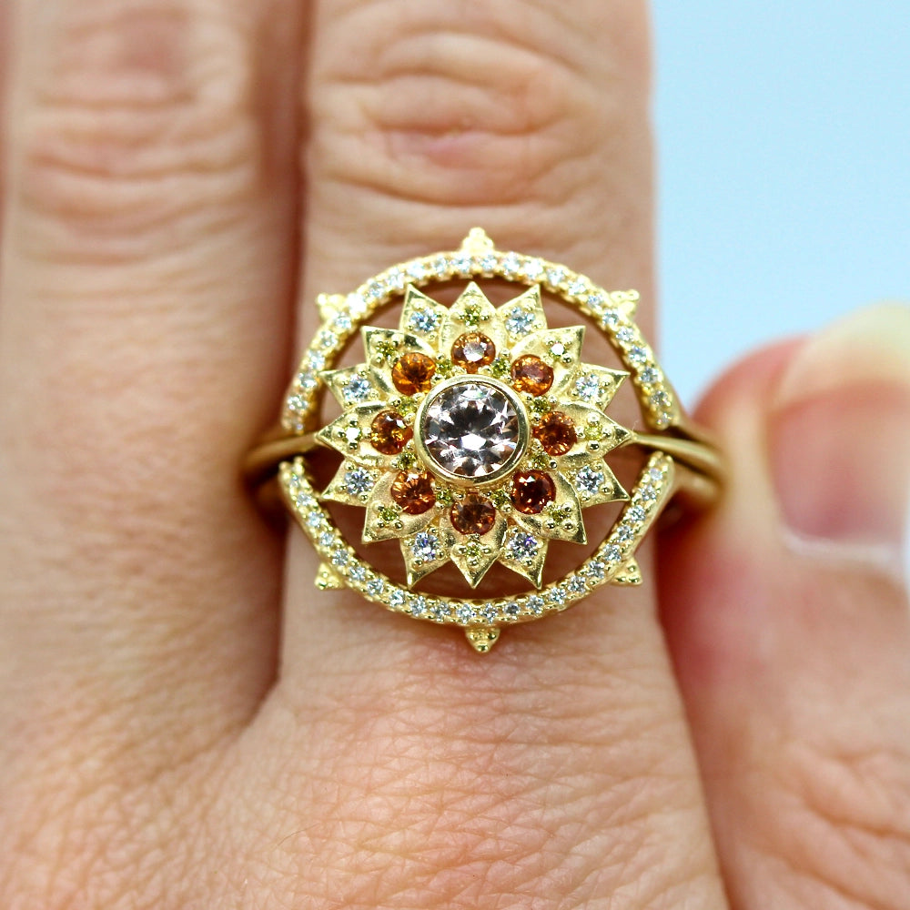 14K Yellow Gold 'Sun and Compass' Stacking Ring Set SIZE 9