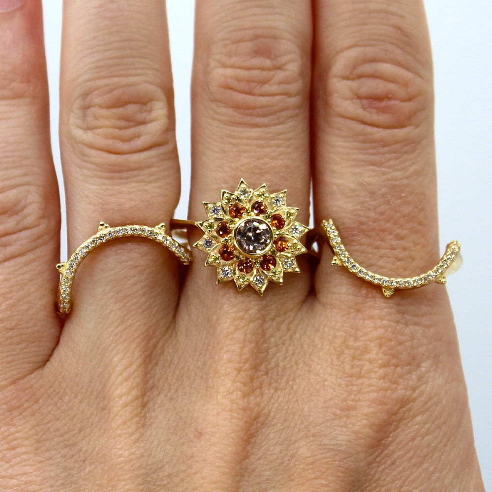 14K Yellow Gold 'Sun and Compass' Stacking Ring Set SIZE 9