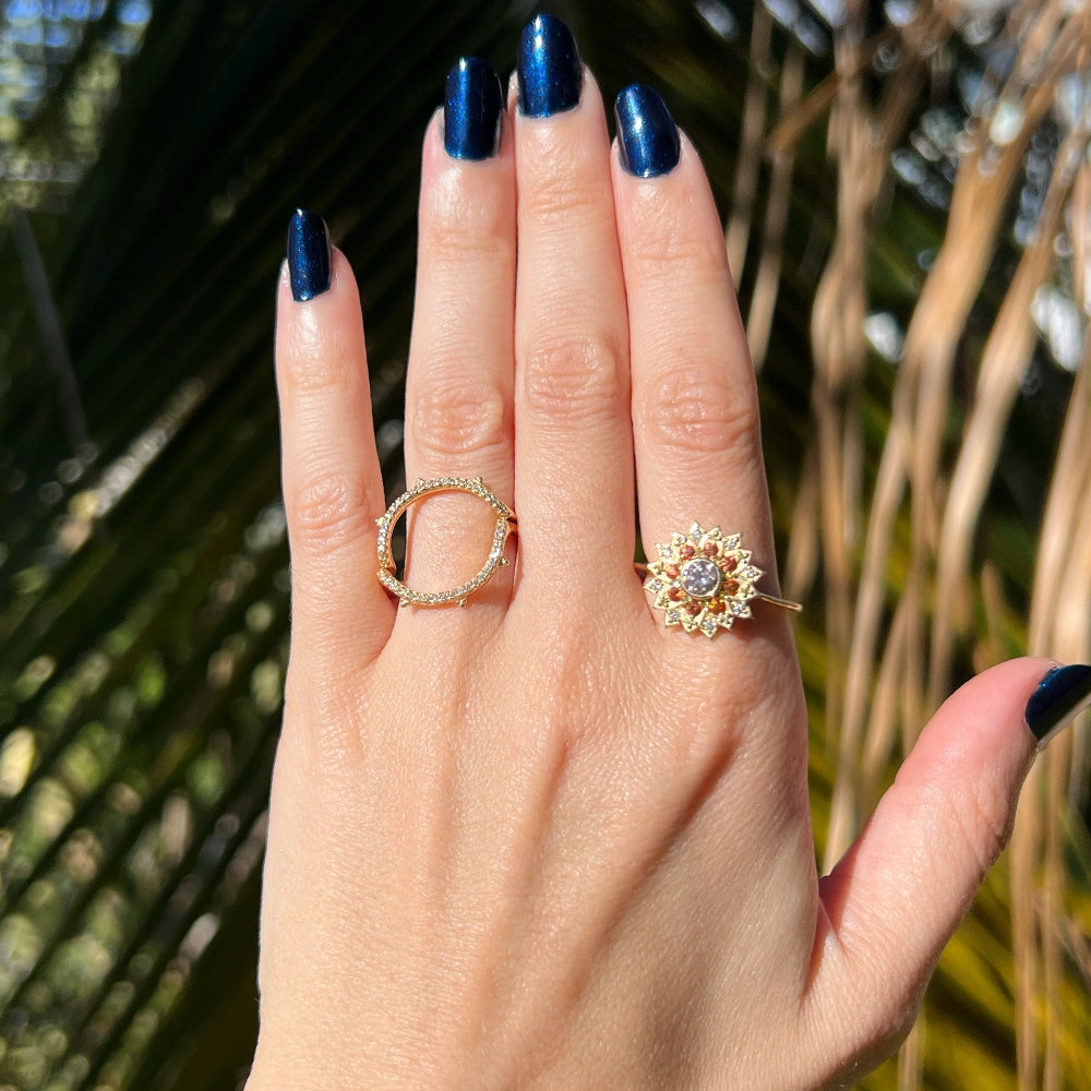 14K Yellow Gold 'Sun and Compass' Stacking Ring Set SIZE 9