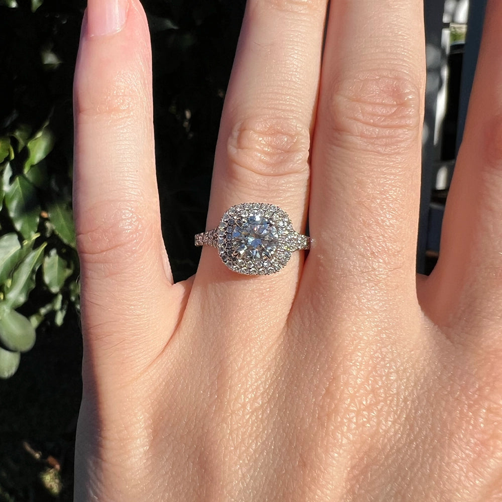 18K White Gold Double Diamond Halo Ring SIZE 6