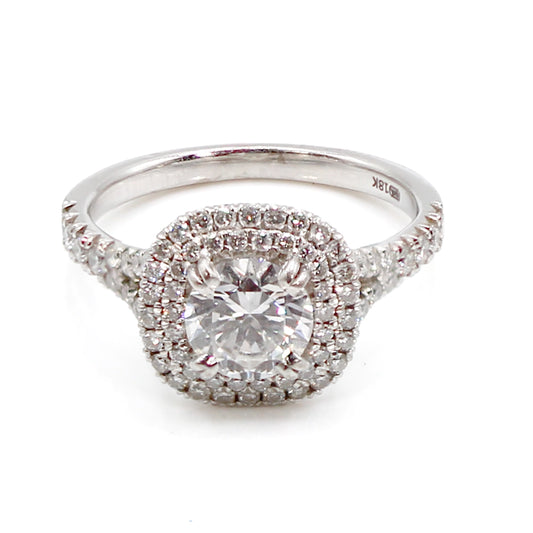 18K White Gold Double Diamond Halo Ring SIZE 6
