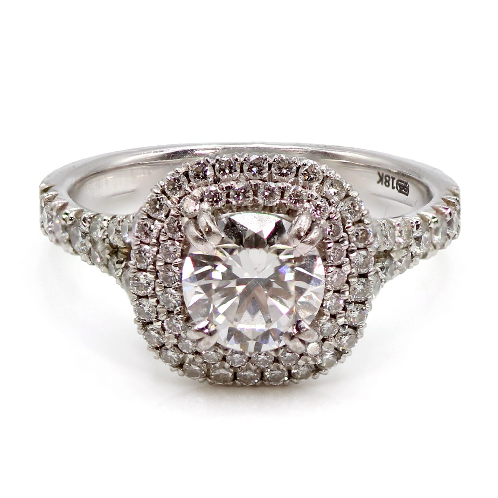 18K White Gold Double Diamond Halo Ring SIZE 6