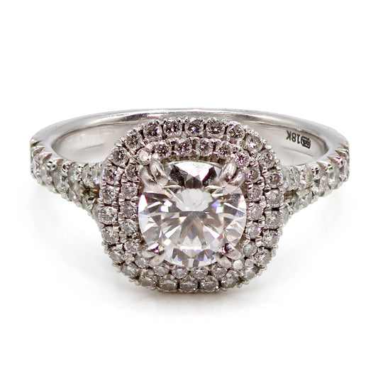 18K White Gold Double Diamond Halo Ring SIZE 6