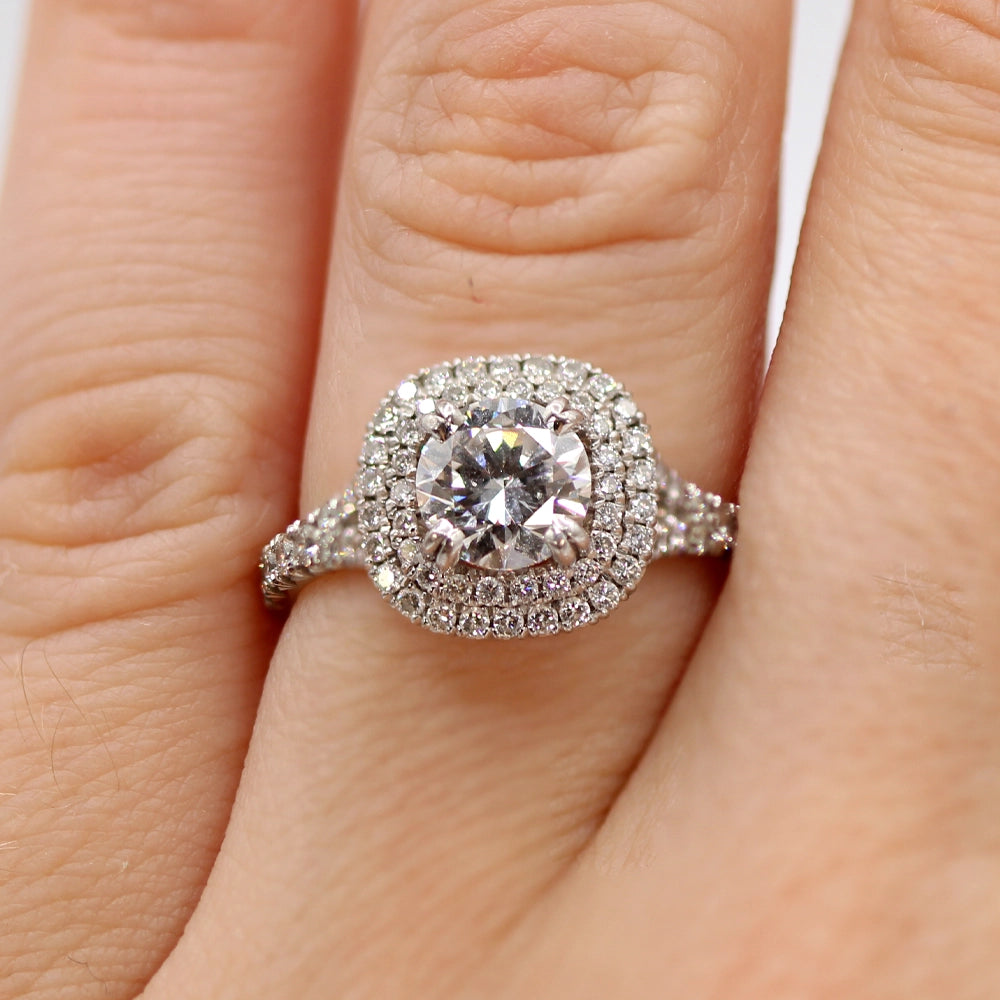 18K White Gold Double Diamond Halo Ring SIZE 6