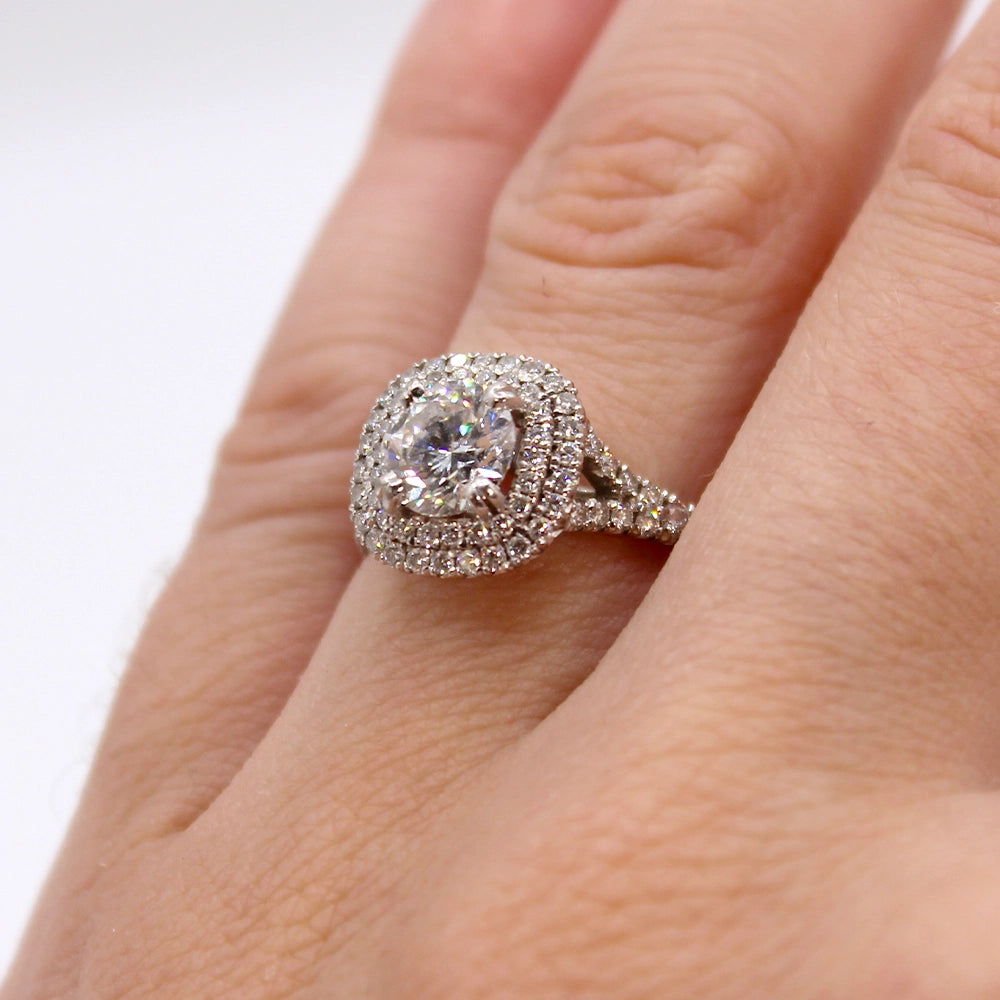 18K White Gold Double Diamond Halo Ring SIZE 6