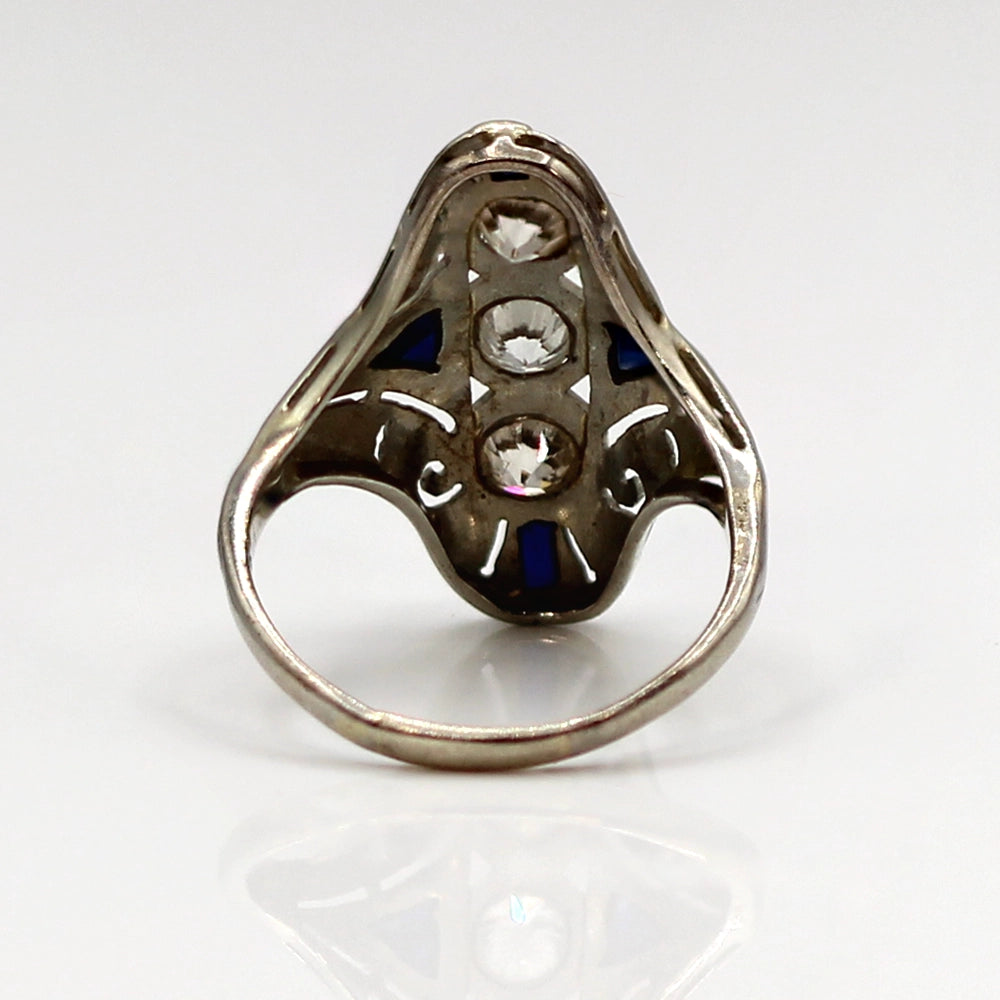 Vintage Art Deco Ring: 18K White Gold Diamond and Sapphire SIZE 7.25