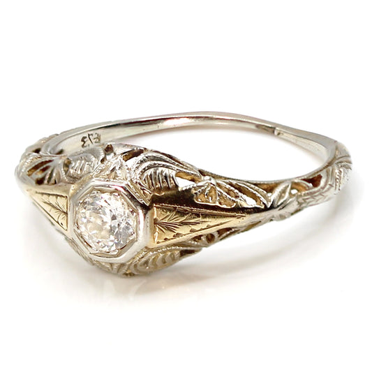 Vintage Two-Toned Gold and .25 Carat Old European Cut Diamond Ring SIZE 6.75