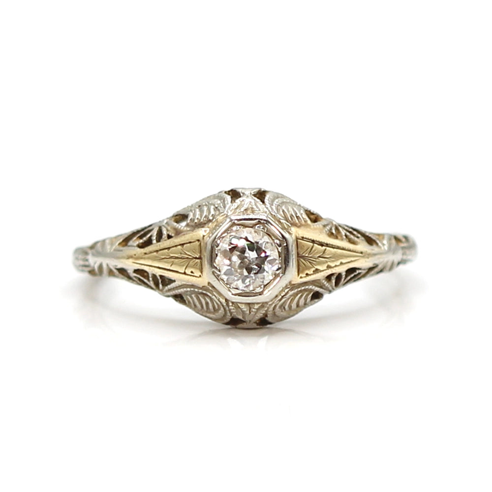 Vintage Two-Toned Gold and .25 Carat Old European Cut Diamond Ring SIZE 6.75