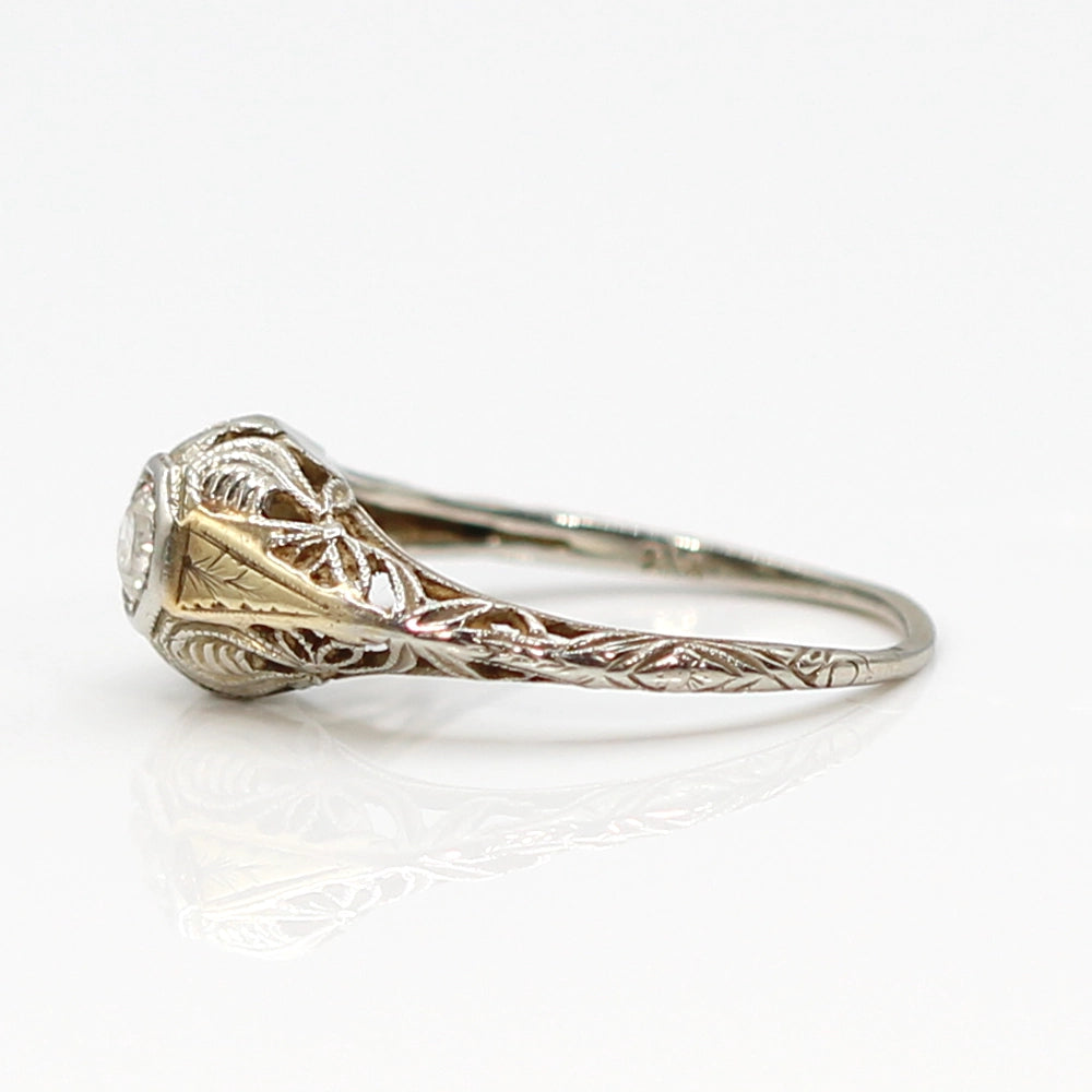 Vintage Two-Toned Gold and .25 Carat Old European Cut Diamond Ring SIZE 6.75