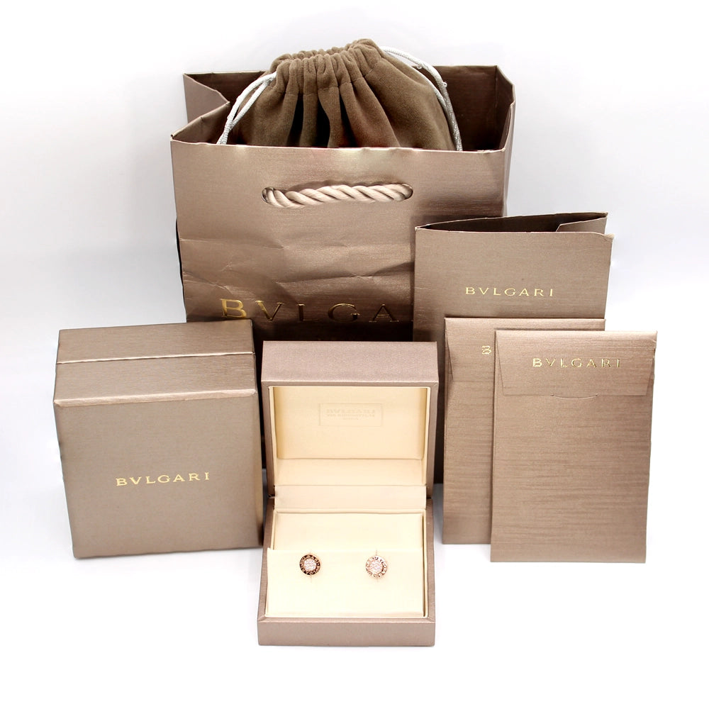 Bvlgari Bvlgari 18K Rose Gold and Diamond Disk Earrings Pair with Box and Docs.