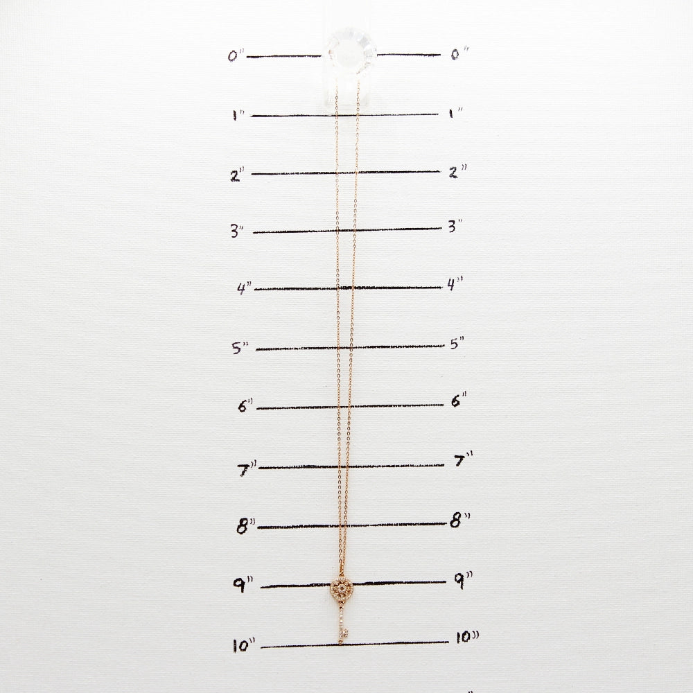 18K Rose Gold and Diamond Skeleton Key Pendant with 18 inch Chain