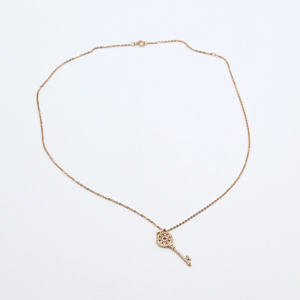 18K Rose Gold and Diamond Skeleton Key Pendant with 18 inch Chain