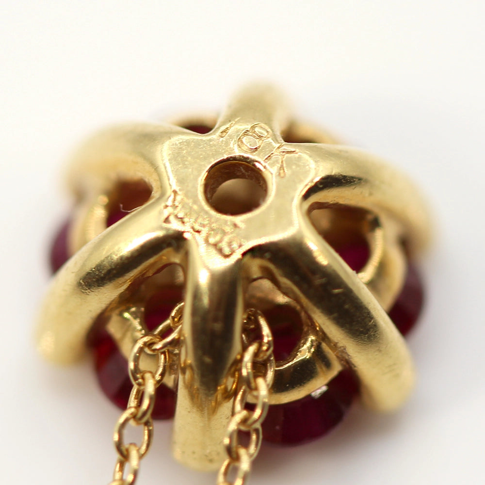 18K Yellow Gold Ruby and Diamond Flower Pendant with Chain