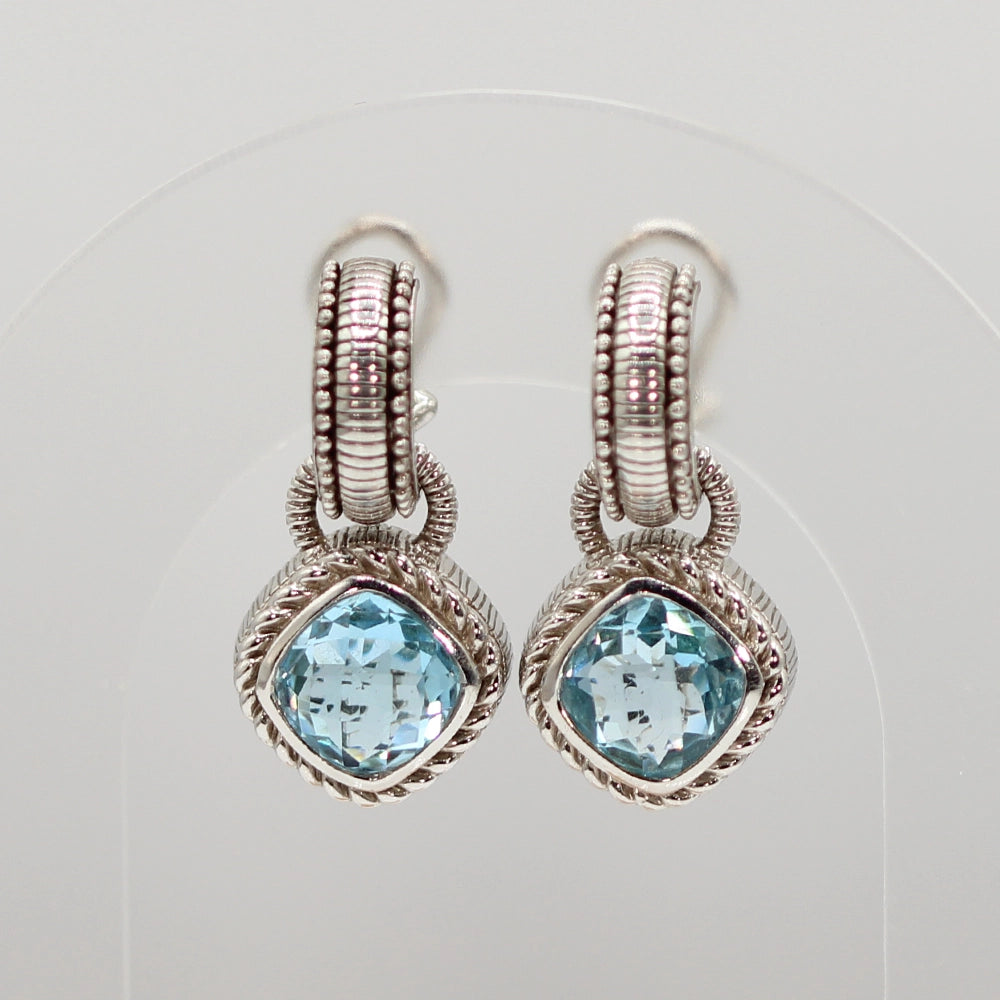 Judith Ripka Sterling Silver and Blue CZ Convertible Earrings