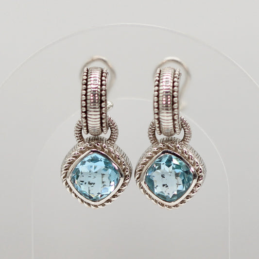 Judith Ripka Sterling Silver and Blue CZ Convertible Earrings