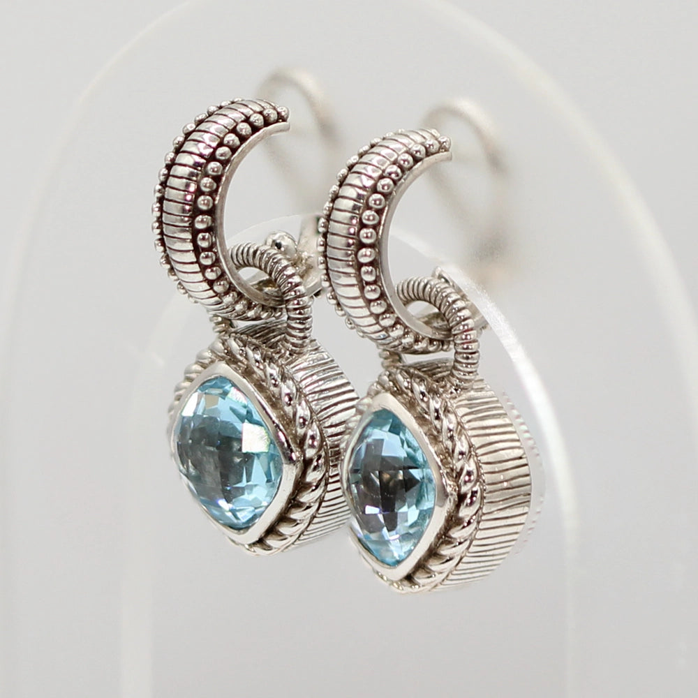 Judith Ripka Sterling Silver and Blue CZ Convertible Earrings