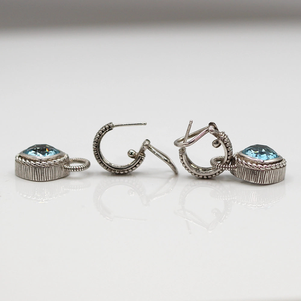 Judith Ripka Sterling Silver and Blue CZ Convertible Earrings