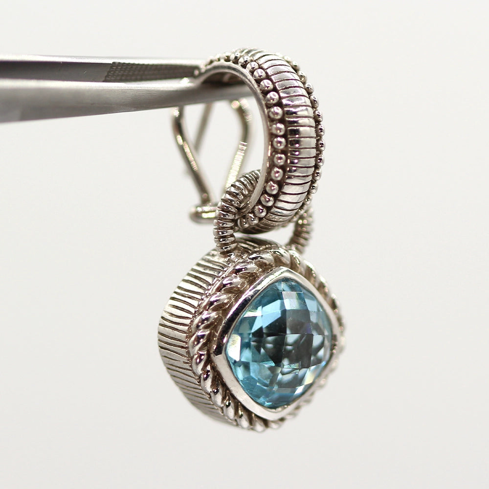Judith Ripka Sterling Silver and Blue CZ Convertible Earrings