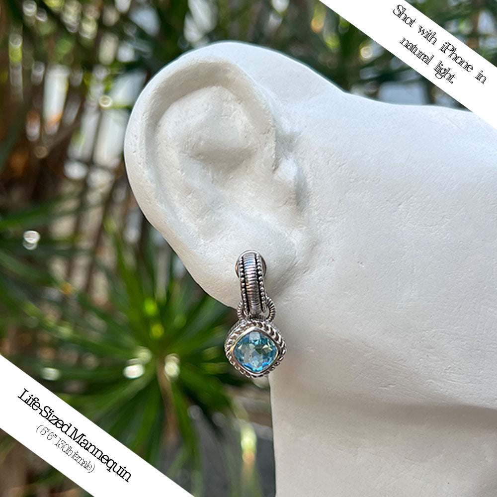 Judith Ripka Sterling Silver and Blue CZ Convertible Earrings