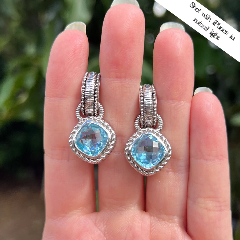 Judith Ripka Sterling Silver and Blue CZ Convertible Earrings