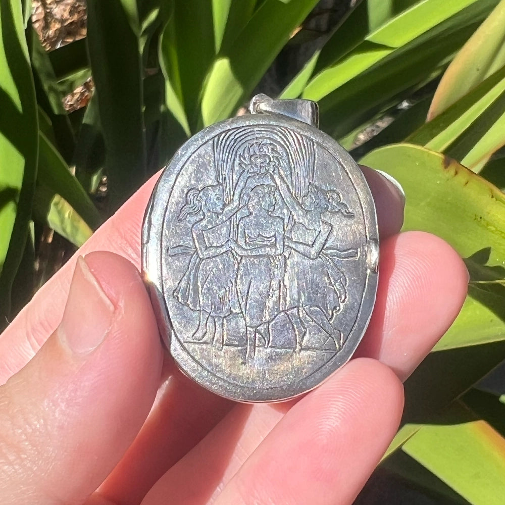 Sterling Silver Antonio Canova ‘Three Graces Dancing’ Locket with Amethyst and Pearls