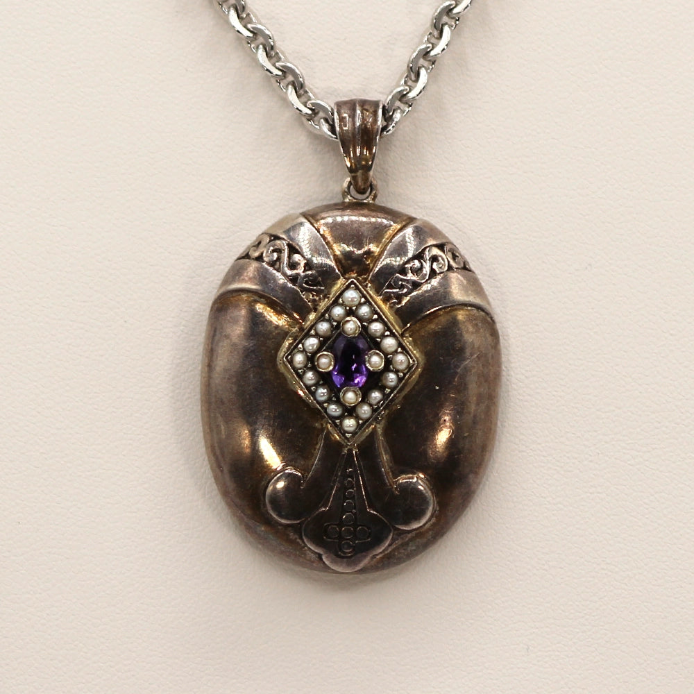 Sterling Silver Antonio Canova ‘Three Graces Dancing’ Locket with Amethyst and Pearls