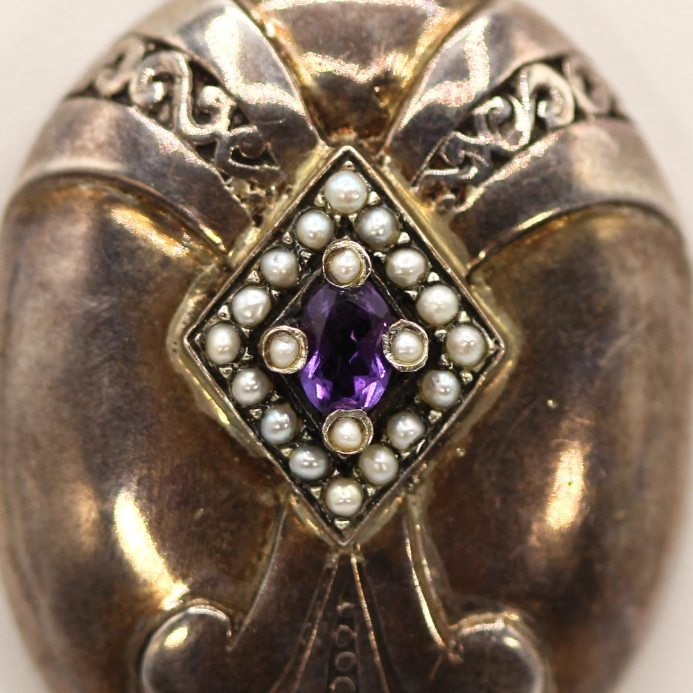 Sterling Silver Antonio Canova ‘Three Graces Dancing’ Locket with Amethyst and Pearls
