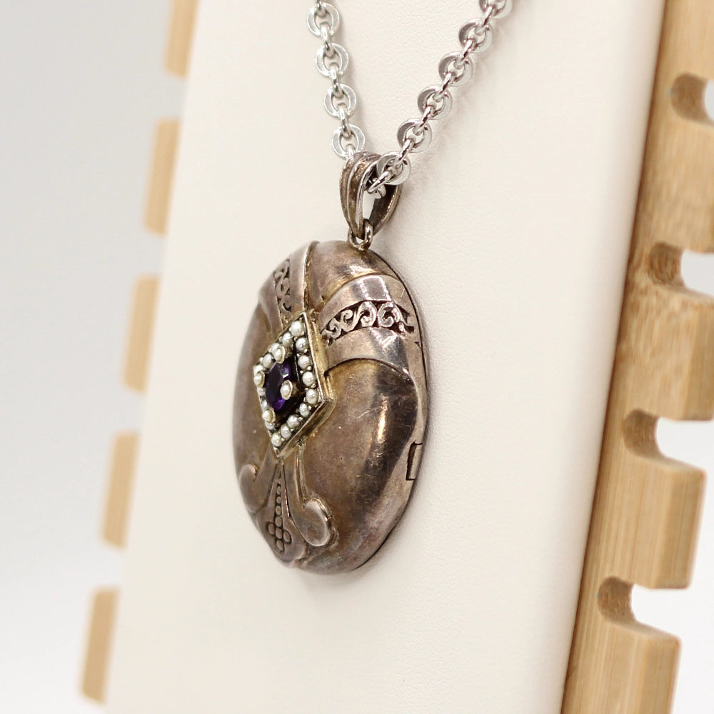Sterling Silver Antonio Canova ‘Three Graces Dancing’ Locket with Amethyst and Pearls