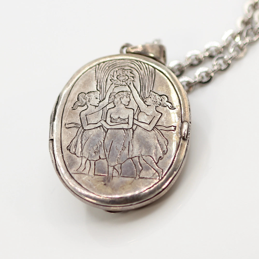 Sterling Silver Antonio Canova ‘Three Graces Dancing’ Locket with Amethyst and Pearls