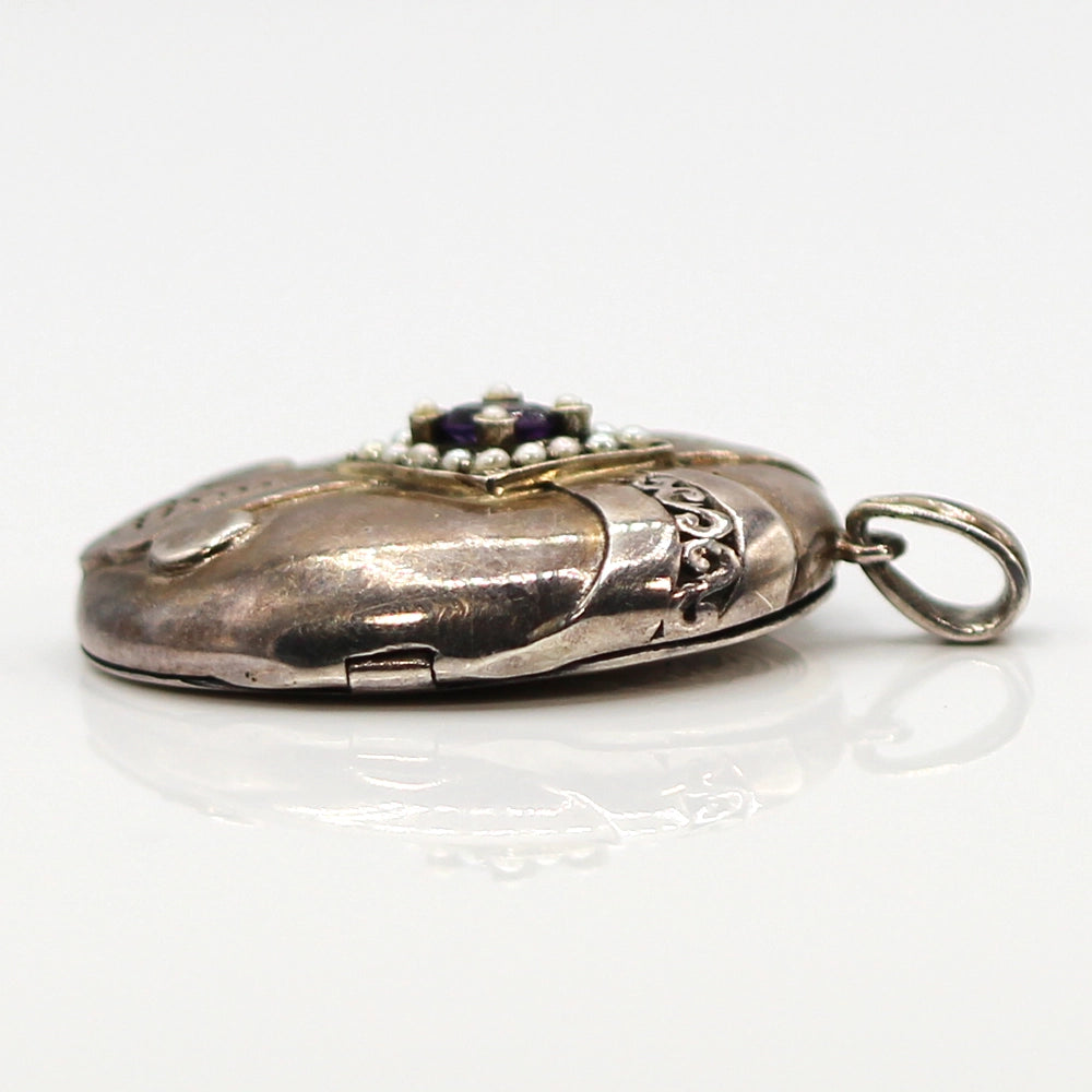 Sterling Silver Antonio Canova ‘Three Graces Dancing’ Locket with Amethyst and Pearls