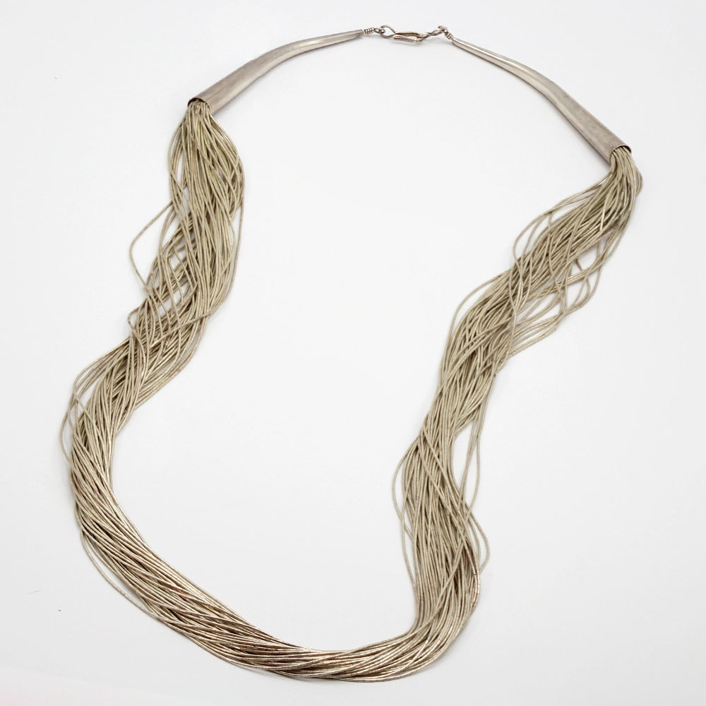 Vintage Liquid Silver Beaded Necklace (30 inches long)