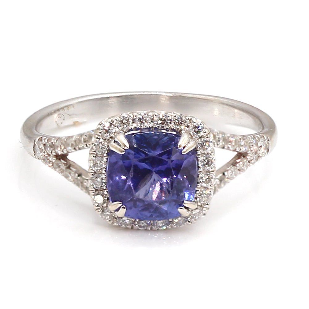 Luvente 14K White Gold Tanzanite and Diamond Halo Ring SIZE 8.25