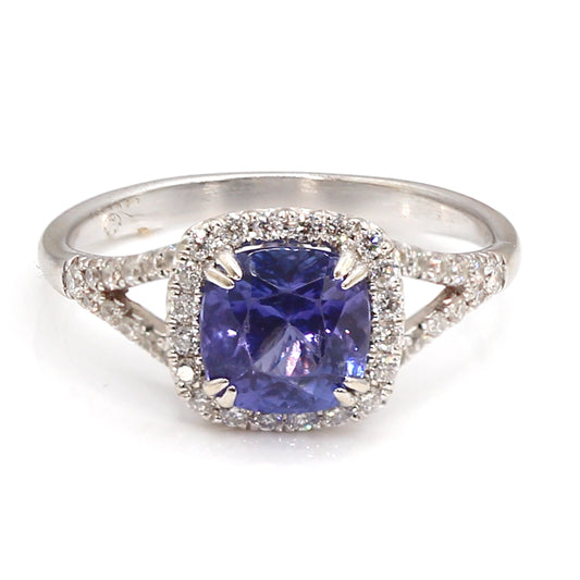 Luvente 14K White Gold Tanzanite and Diamond Halo Ring SIZE 8.25
