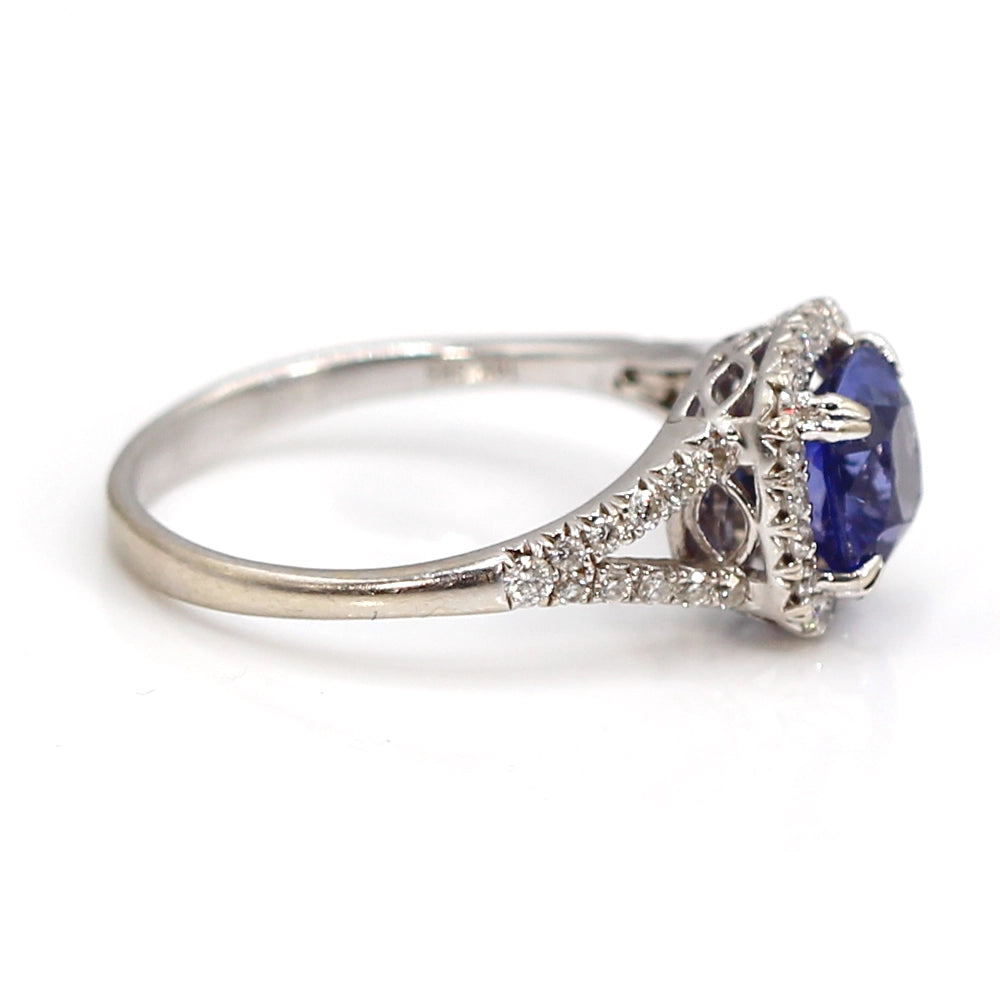 Luvente 14K White Gold Tanzanite and Diamond Halo Ring SIZE 8.25