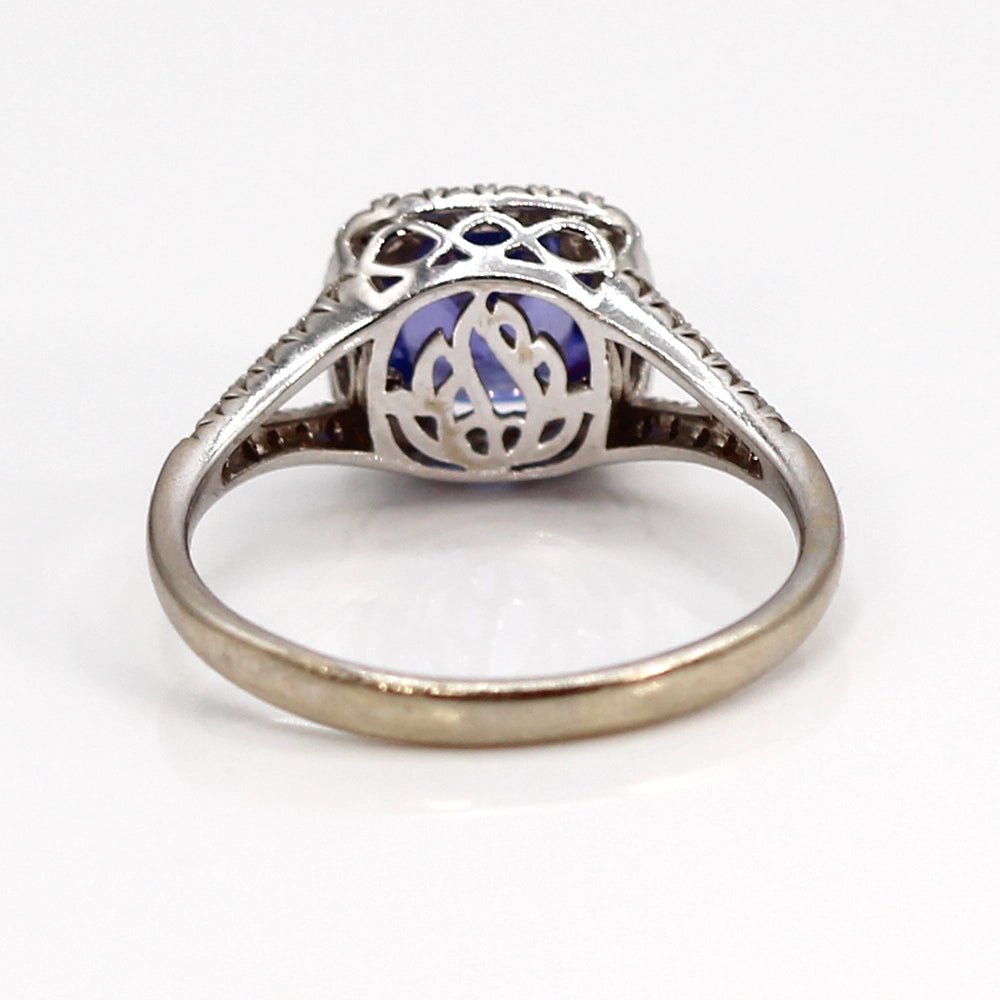 Luvente 14K White Gold Tanzanite and Diamond Halo Ring SIZE 8.25