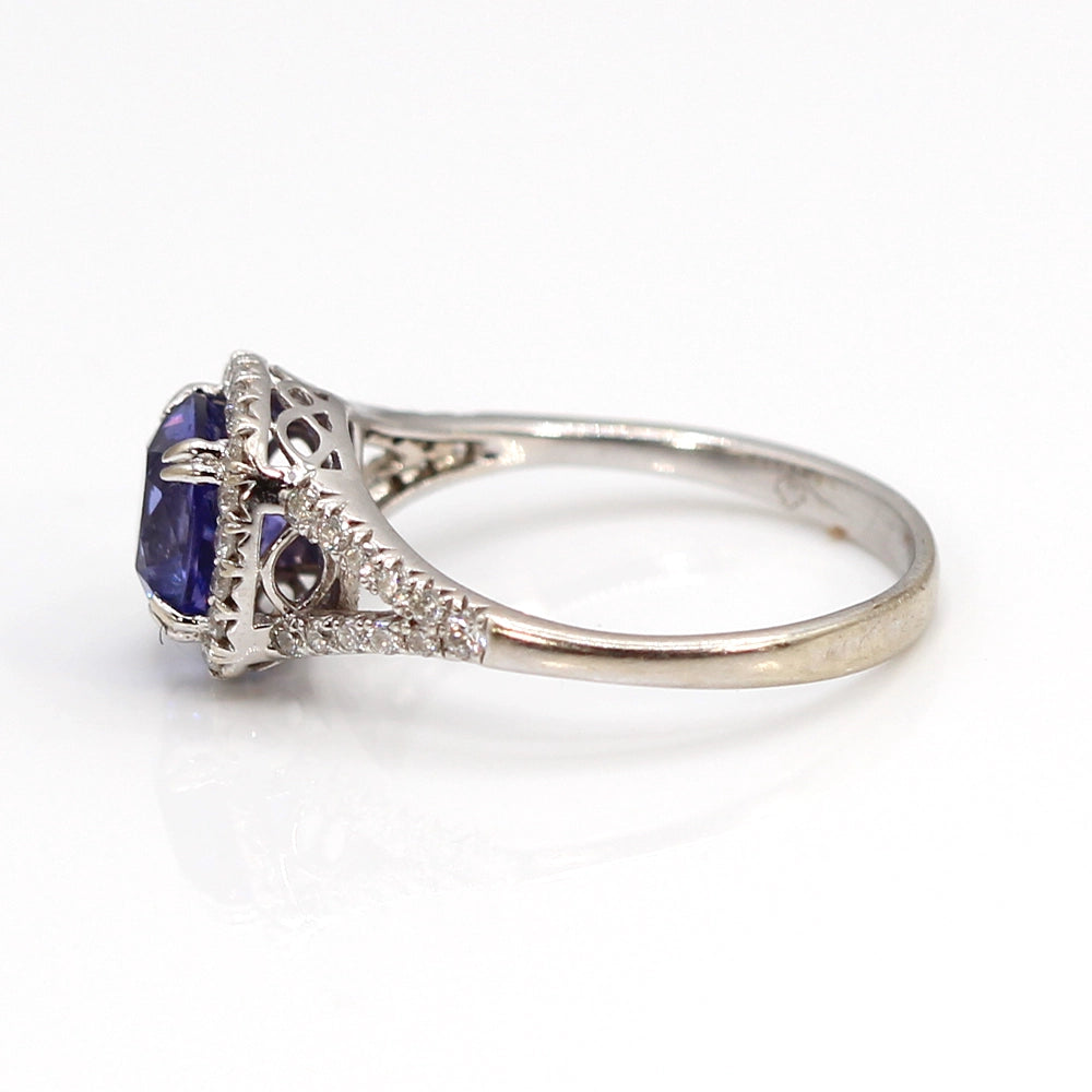 Luvente 14K White Gold Tanzanite and Diamond Halo Ring SIZE 8.25