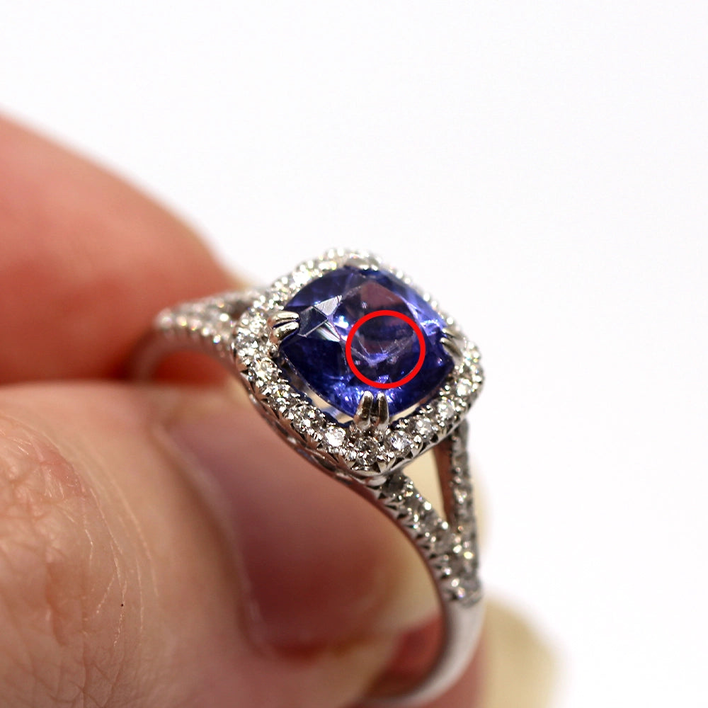 Luvente 14K White Gold Tanzanite and Diamond Halo Ring SIZE 8.25