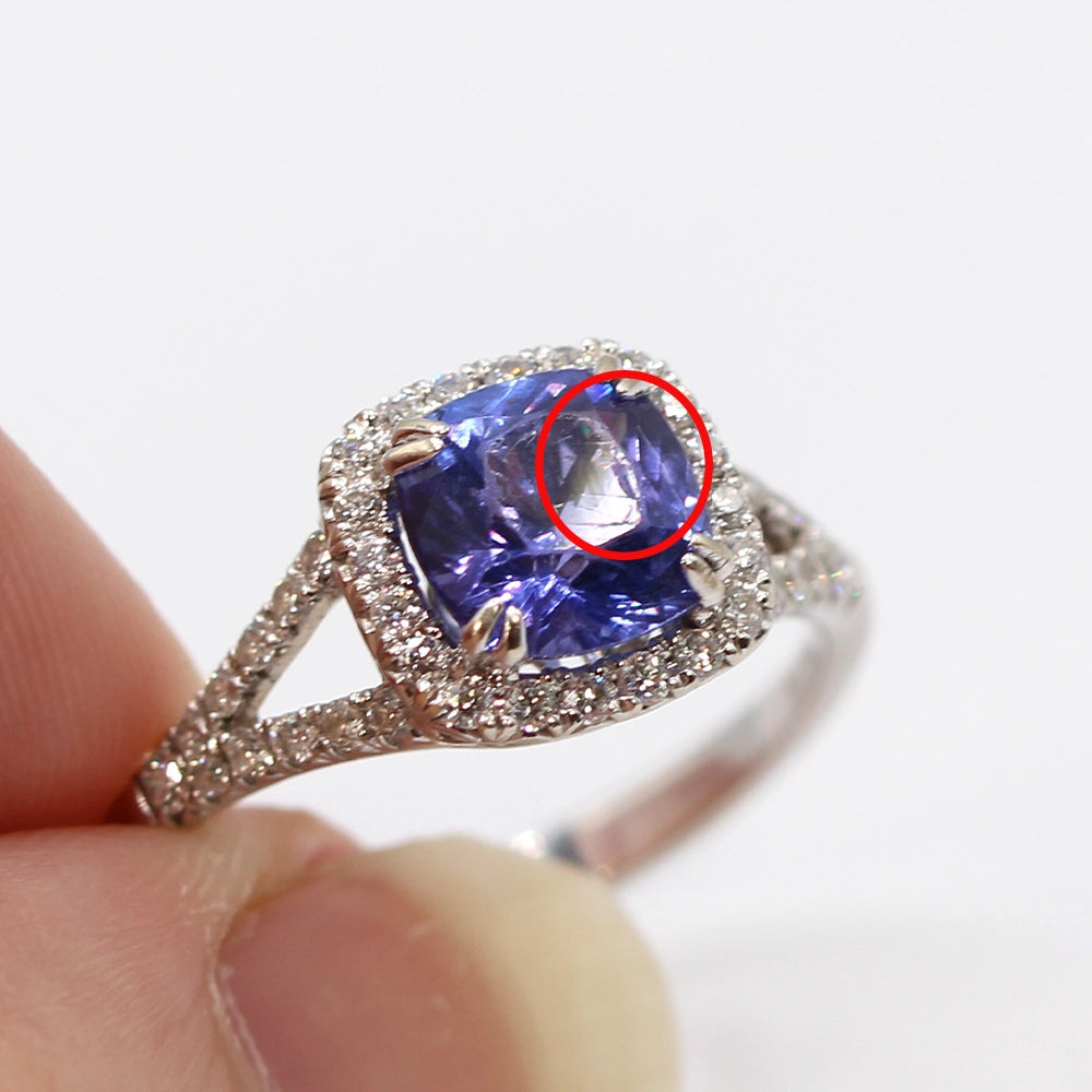 Luvente 14K White Gold Tanzanite and Diamond Halo Ring SIZE 8.25