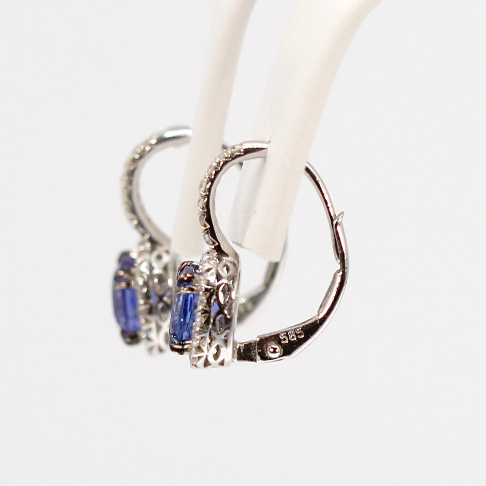 Luvente 14K White Gold Tanzanite and Diamond Halo Leverback Earrings