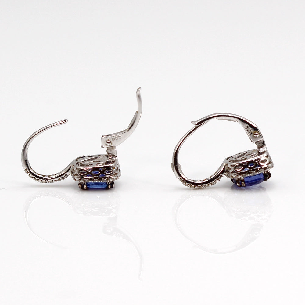 Luvente 14K White Gold Tanzanite and Diamond Halo Leverback Earrings