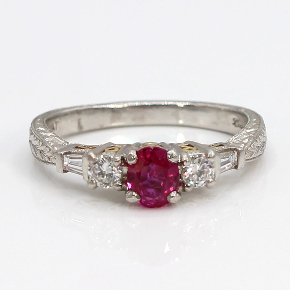 Vintage Coast Platinum and 18K Yellow Gold Ruby Ring with Diamonds SIZE 8.5