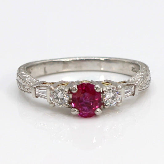 Vintage Coast Platinum and 18K Yellow Gold Ruby Ring with Diamonds SIZE 8.5