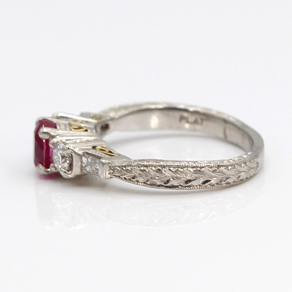 Vintage Coast Platinum and 18K Yellow Gold Ruby Ring with Diamonds SIZE 8.5