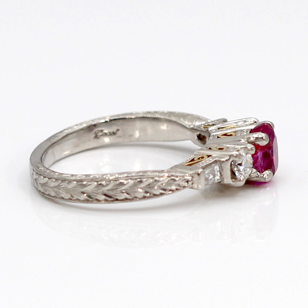 Vintage Coast Platinum and 18K Yellow Gold Ruby Ring with Diamonds SIZE 8.5