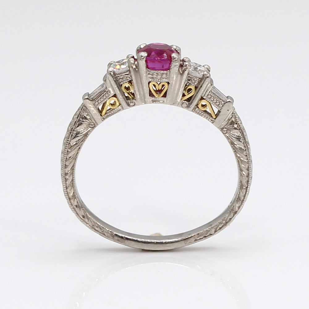 Vintage Coast Platinum and 18K Yellow Gold Ruby Ring with Diamonds SIZE 8.5