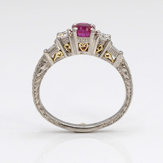 Vintage Coast Platinum and 18K Yellow Gold Ruby Ring with Diamonds SIZE 8.5