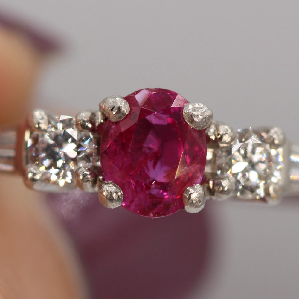 Vintage Coast Platinum and 18K Yellow Gold Ruby Ring with Diamonds SIZE 8.5
