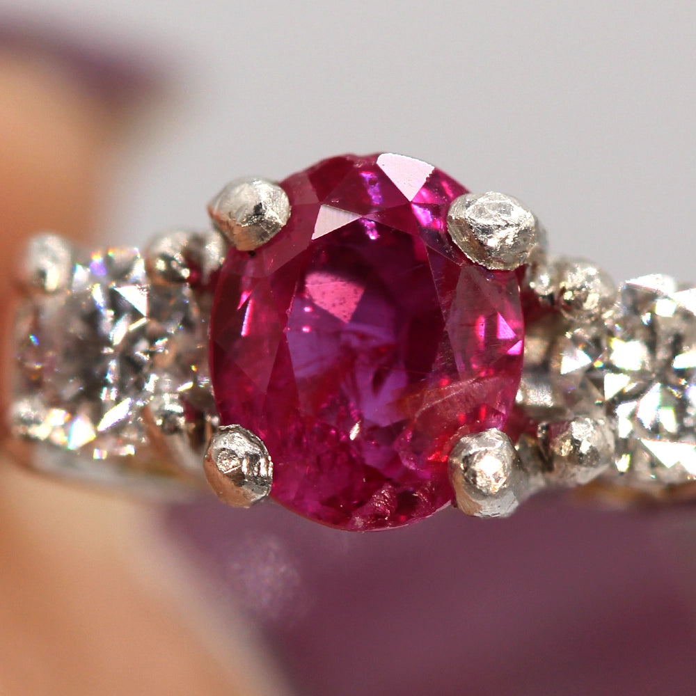 Vintage Coast Platinum and 18K Yellow Gold Ruby Ring with Diamonds SIZE 8.5