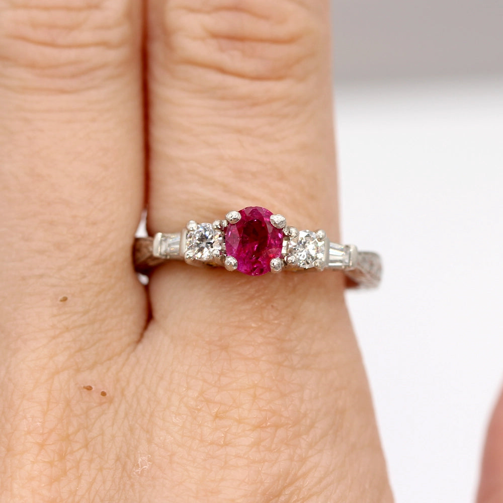 Vintage Coast Platinum and 18K Yellow Gold Ruby Ring with Diamonds SIZE 8.5