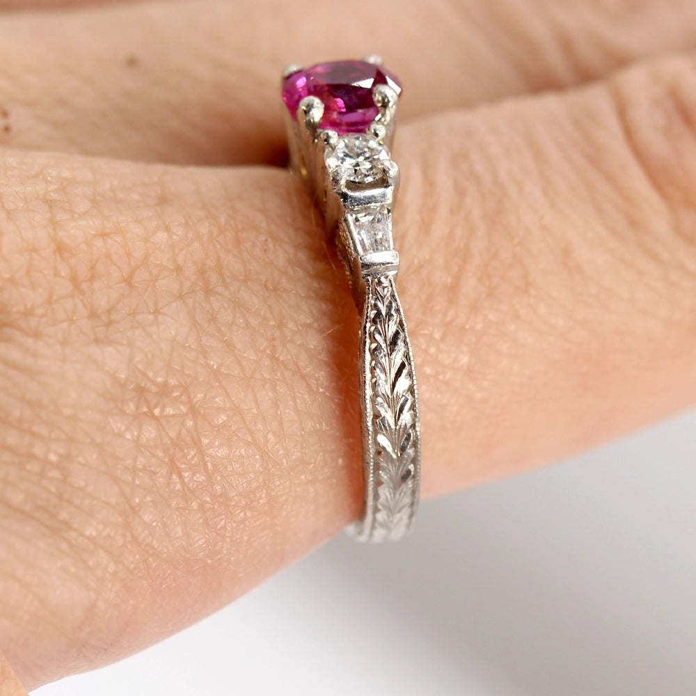 Vintage Coast Platinum and 18K Yellow Gold Ruby Ring with Diamonds SIZE 8.5